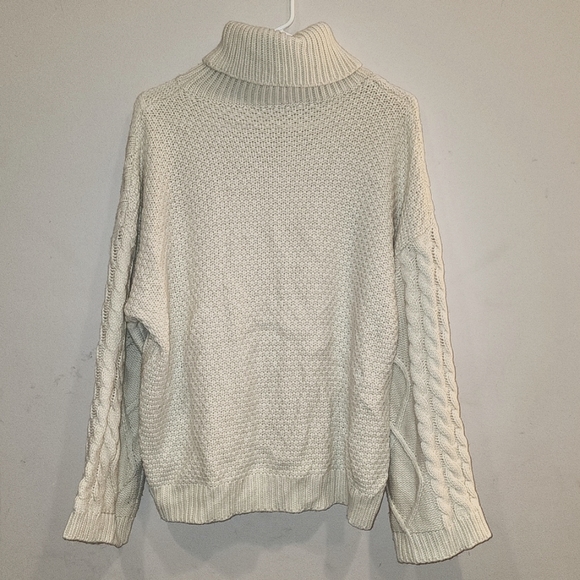 Turtleneck Cable Knit Long Sleeve Oversized Pullover Sweater Beige Size Large - Picture 5 of 14